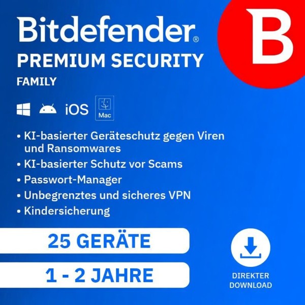 Bitdefender Premium Security Family 2026 | 25 Geräte